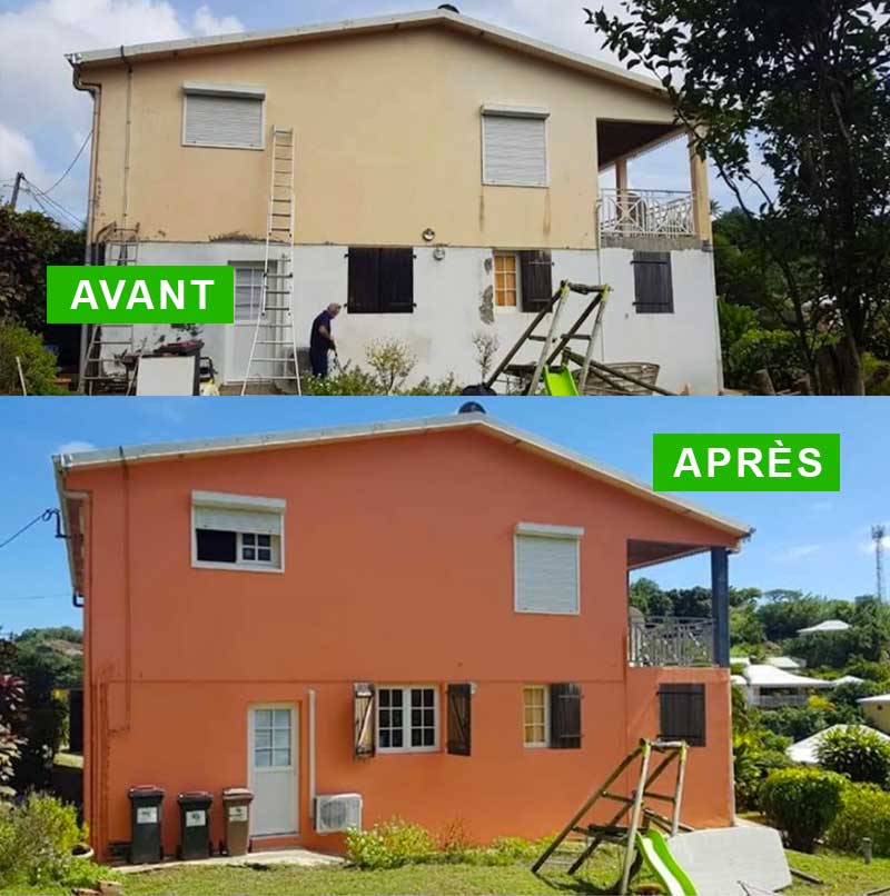 Ravalement façade - TECHNITOITURE974 Peintre dans l'île de la réunion 974 : Nettoyage et traitement anti-mousse façade. Ravalement peinture façadeboiserie et ferronnerie. Nettoyage des extérieurs. Nettoyage allée, dallage, terrasse, muret, portail …